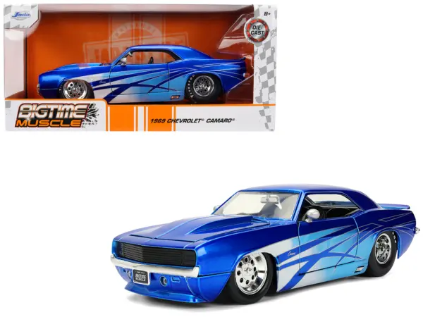 1969 Chevrolet Camaro Candy Blue with Graphics "Bigtime Muscle" Series 1/24 Diecast Model Car by Jada #1