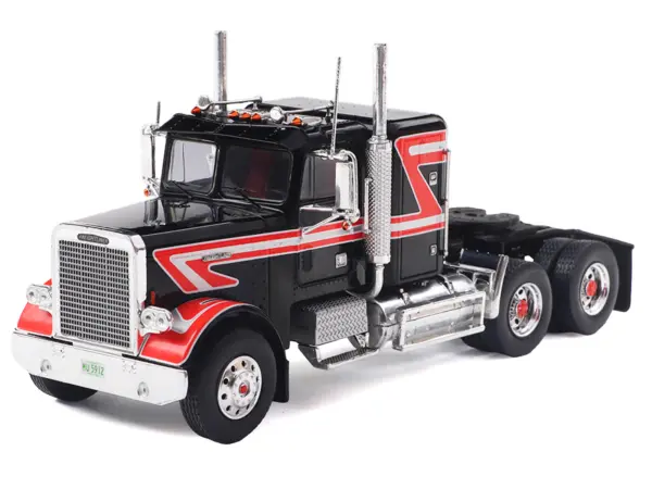 1977 Freightliner FLC 120 64 T Truck Tractor Black with Red and White Stripes 1/43 Diecast Model by IXO Models #2