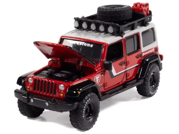 2018 Jeep Wrangler JK Unlimited Sport "Firestone Field Agent" Red with Graphics and Gray Top with Roof Rack "Big Country Collectibles" 2025 Series 1/64 Diecast Model Car by Auto World #3
