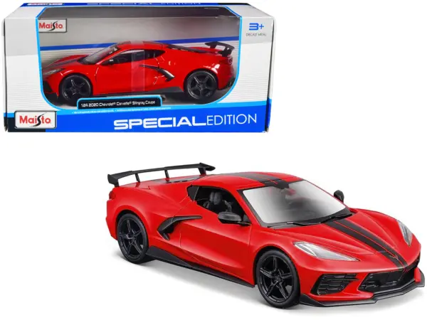2020 Chevrolet Corvette Stingray Coupe Red with Black Stripes "Special Edition" Series 1/24 Diecast Model Car by Maisto #1