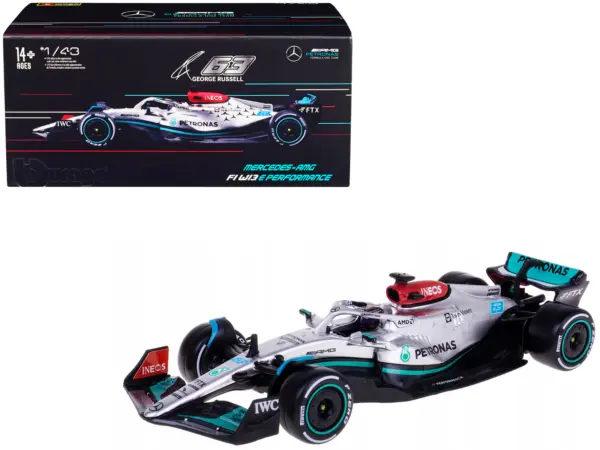 Mercedes-AMG F1 W13 E Performance #63 George Russell "F1 Formula One World Championship" (2022) with Display Case 1/43 Diecast Model Car by Bburago #1