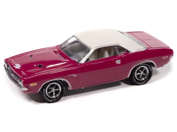 1971 Dodge Challenger R/T Panther Pink with White Top and Interior "Classic Gold Collection" 1/64 Diecast Model Car by Johnny Lightning #2