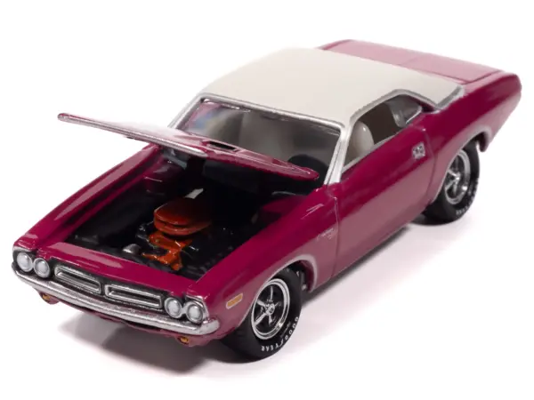 1971 Dodge Challenger R/T Panther Pink with White Top and Interior "Classic Gold Collection" 1/64 Diecast Model Car by Johnny Lightning #3