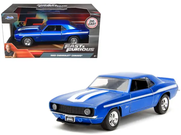 1969 Chevrolet Camaro Blue Metallic with White Stripes "2 Fast 2 Furious" (2003) Movie "Fast & Furious" Series 1/32 Diecast Model Car by Jada #1