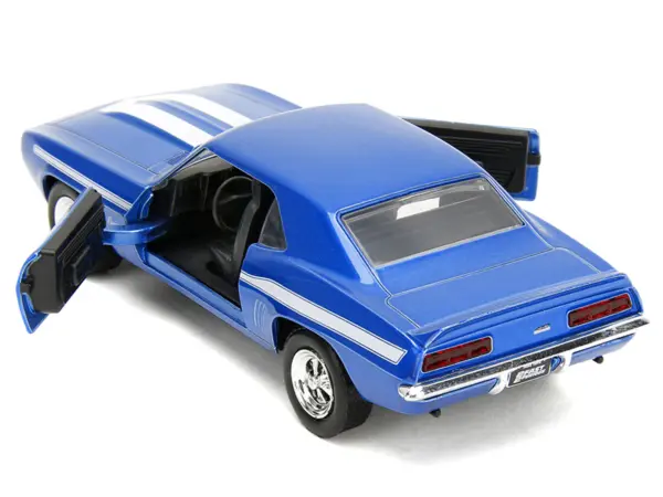 1969 Chevrolet Camaro Blue Metallic with White Stripes "2 Fast 2 Furious" (2003) Movie "Fast & Furious" Series 1/32 Diecast Model Car by Jada #4