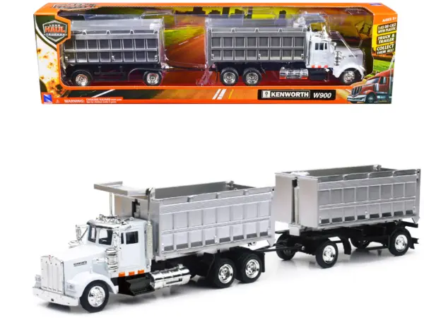 Kenworth W900 Dump Truck with Twin Dump Body White and Chrome "Long Haul Trucker" Series 1/43 Diecast Model by New Ray #1