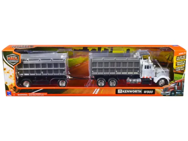 Kenworth W900 Dump Truck with Twin Dump Body White and Chrome "Long Haul Trucker" Series 1/43 Diecast Model by New Ray #3