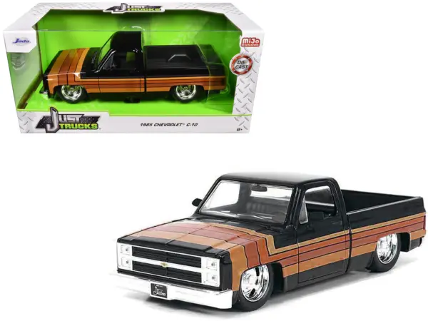 1985 Chevrolet C-10 Pickup Truck Black with Stripes and GM Rally Wheels "Just Trucks" Series 1/24 Diecast Model Car by Jada #1