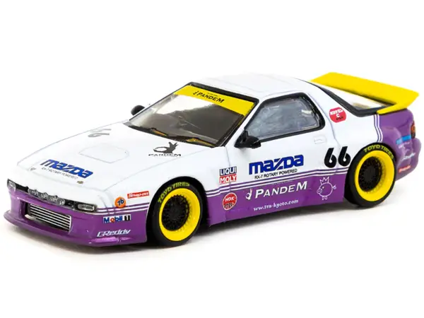 Mazda RX-7 FC3S Pandem RHD (Right Hand Drive) #66 White and Purple with Graphics "Hobby64" Series 1/64 Diecast Model Car by Tarmac Works #2