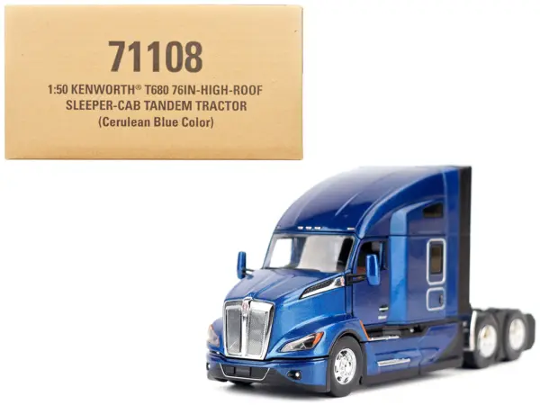 Kenworth T680 Truck Tractor Deep Cerulean Blue Metallic "Transport Series" 1/50 Diecast Model by Diecast Masters #1