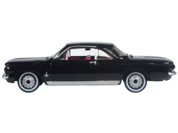 1963 Chevrolet Corvair Coupe Tuxedo Black with Red Interior  1/87 (HO) Scale Diecast Model Car by Oxford Diecast #2