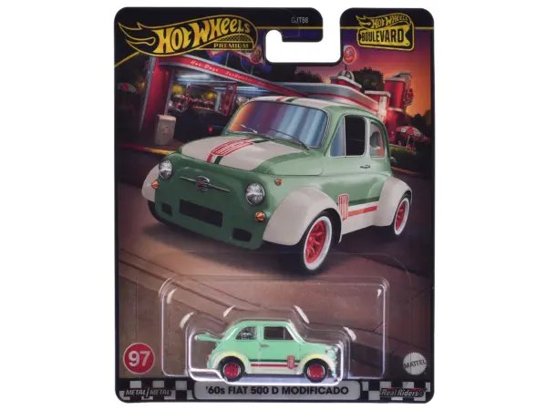 1960's Fiat 500 D Modificado Light Green with Stripes "Boulevard" Series Diecast Model Car by Hot Wheels #1
