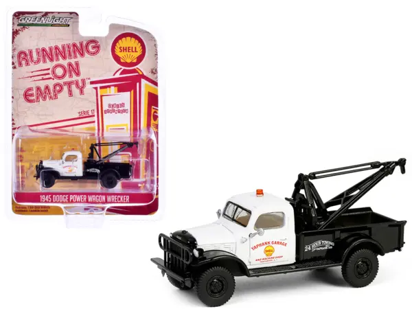 1945 Dodge Power Wagon Wrecker Tow Truck "Shell Oil" White and Black "Running on Empty" Series 17 1/64 Diecast Model Car by Greenlight #1
