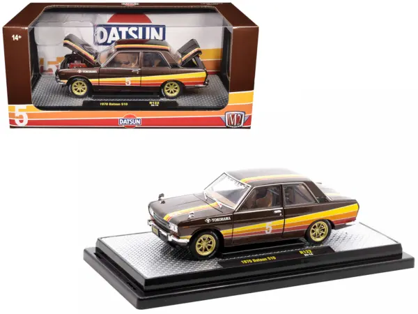 1970 Datsun 510 #5 Brown Metallic with Stripes Limited Edition to 4250 pieces Worldwide 1/24 Diecast Model Car by M2 Machines #1