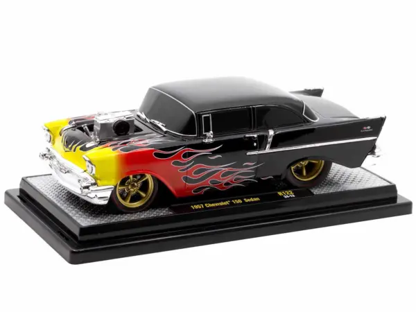 1957 Chevrolet 150 Sedan Black with Flames Graphics Limited Edition to 4250 pieces Worldwide 1/24 Diecast Model Car by M2 Machines #2