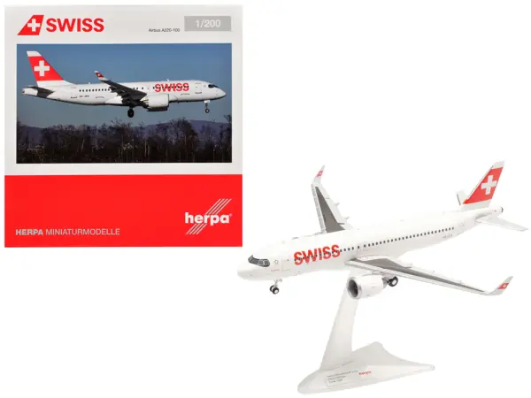 Airbus A220-100 Commercial Aircraft "Swiss International Air Lines" (HB-JBH) White with Red Tail 1/200 Diecast Model Airplane by Herpa #1
