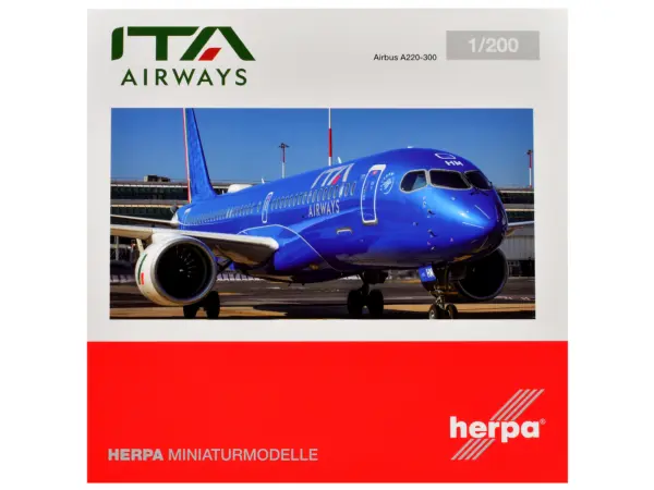 Airbus A220-300 Commercial Aircraft "ITA Airways" (EI-HHM) Blue with Tail Stripes 1/200 Diecast Model Airplane by Herpa #1