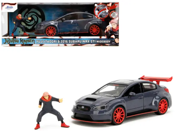 2016 Subaru WRX STI Widebody Dark Blue and Yuji Itadori Diecast Figure "Jujutsu Kaisen" (2020–2023) TV Series "Anime Hollywood Rides" Series 1/24 Diecast Model Car by Jada #1