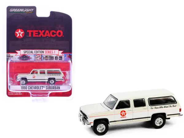 1990 Chevrolet Suburban "Texaco" Cream and White "Texaco Special Edition" Series 1 1/64 Diecast Model Car by Greenlight #1