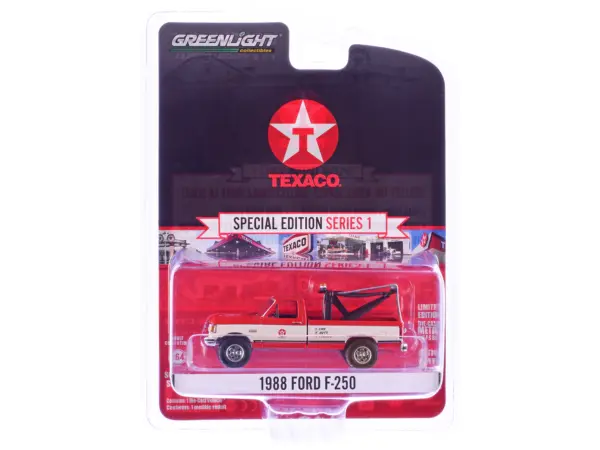 1988 Ford F-250 Tow Truck "Texaco" Red and White "Texaco Special Edition" Series 1 1/64 Diecast Model Car by Greenlight #1