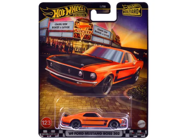 1969 Ford Mustang Boss 302 Orange with Black Stripes and Hood "Boulevard" Series Diecast Model Car by Hot Wheels #1