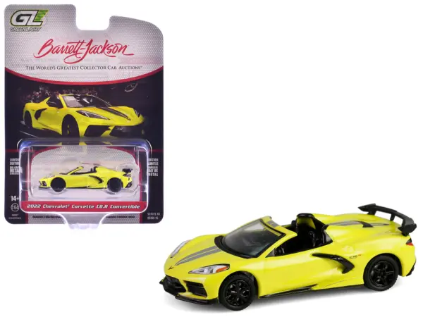 2022 Chevrolet Corvette C8.R Convertible Yellow with Silver Stripes "Barrett-Jackson" Series 15 1/64 Diecast Model Car by Greenlight #1
