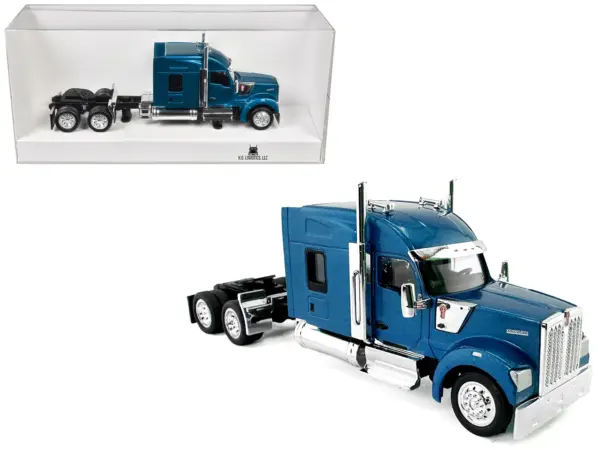 Kenworth W990 with Stand Up Sleeper Cab Blue Metallic 1/87 (HO) Plastic Model Car by HO Logistics #1