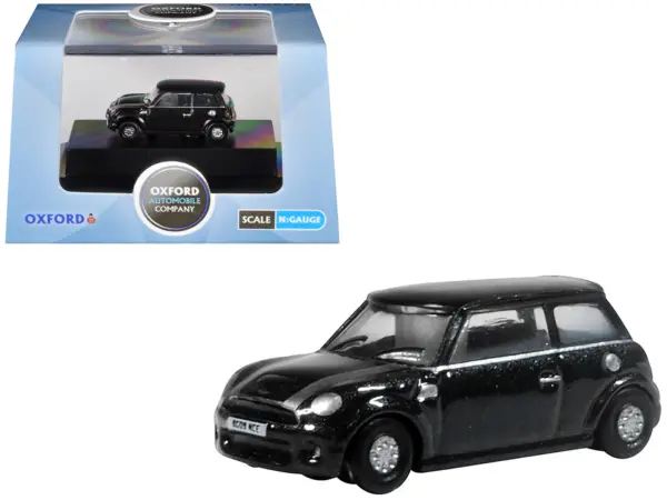 Mini Cooper S RHD (Right Hand Drive) Midnight Black with Silver Stripes 1/148 (N) Scale Diecast Model Car by Oxford Diecast #1