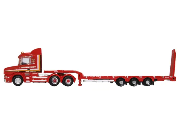 Scania T-Cab Truck RHD (Right Hand Drive) with Lowboy Trailer "Sandy Kydd" Red with Stripes 1/148 (N) Scale Diecast Model Car by Oxford Diecast #2