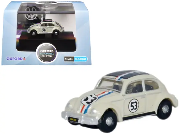 Volkswagen Beetle #53 Beige with Stripes and Black Top 1/148 (N) Scale Diecast Model Car by Oxford Diecast #1