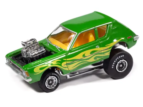1971 AMC Gremlin Lime Green Metallic with Yellow Flames and Interior "Zingers!" Series 1/64 Diecast Model Car by Johnny Lightning #2