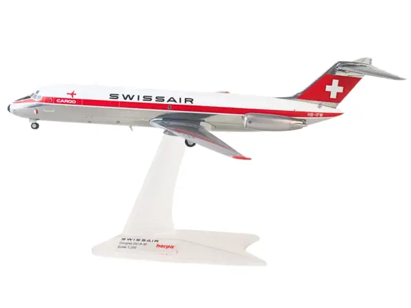Douglas DC-9-30F Commercial Aircraft "Swissair" (HB-IFW) White with Red Stripes 1/200 Diecast Model Airplane by Herpa #2