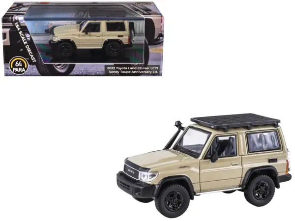 2023 Toyota Land Cruiser 71 Sandy Taupe "70th Anniversary" with Roofrack 1/64 Diecast Model Car by Paragon #1