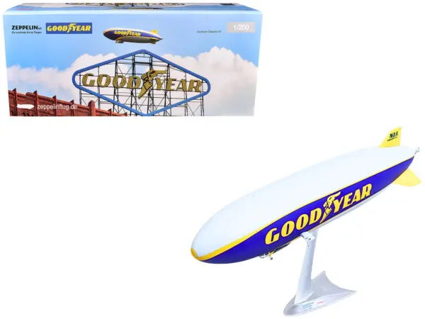 Zeppelin NT Aircraft "Goodyear Blimp - Wingfoot One" (N1A) Gray and Blue with Yellow Stripes 1/200 Diecast Model by Herpa #1