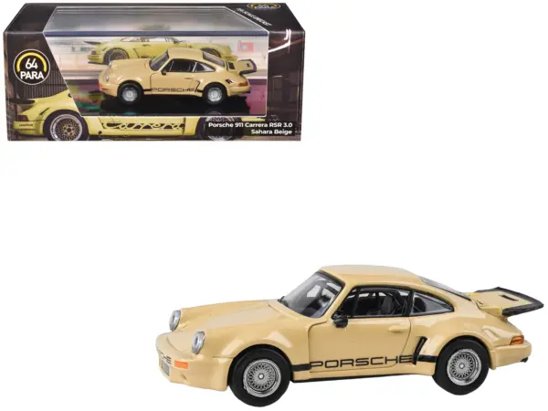 Porsche 911 Carrera RSR 3.0 Sahara Beige with Black Stripes 1/64 Diecast Model Car by Paragon #1