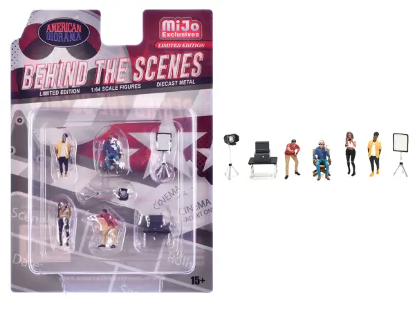 "Behind The Scenes" 7 piece (4 People 3 Accessories) Diecast Figures Set 1/64 Scale Models by American Diorama #1