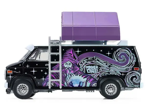 1978 GMC Vandura Custom Van Black with Wizard Graphics and White Top with Camp'otel Cartop Sleeper Tent "The Great Outdoors" Series 4 1/64 Diecast Model Car by Greenlight #3