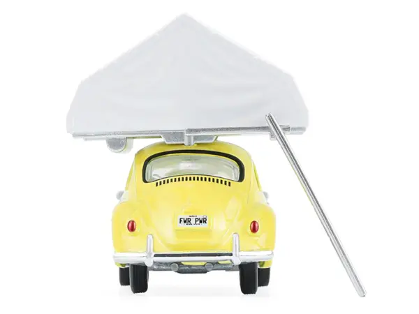 Volkswagen Classic Beetle Yellow with White Flower Graphics and Interior with Camp'otel Cartop Sleeper Tent "The Great Outdoors" Series 4 1/64 Diecast Model Car by Greenlight #4