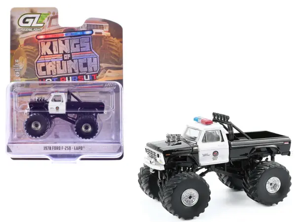 1978 Ford F-250 Monster Truck "LAPD (Los Angeles Police Department)" Black and White "Kings of Crunch - Hot Pursuit" Special Edition 1/64 Diecast Model Car by Greenlight #1