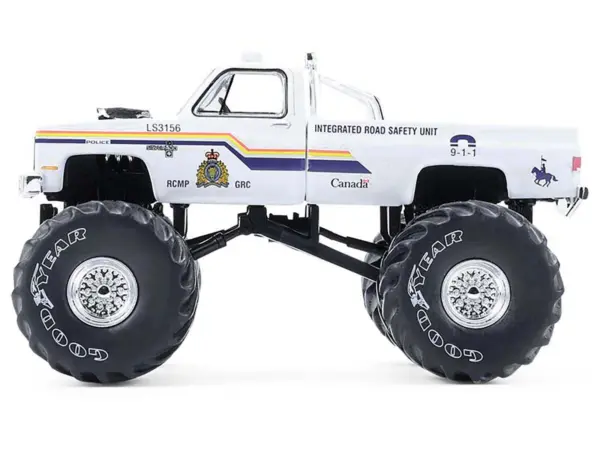 1986 Chevrolet Silverado Monster Truck "Royal Canadian Mounted Police" White with Stripes "Kings of Crunch - Hot Pursuit" Special Edition 1/64 Diecast Model Car by Greenlight #2
