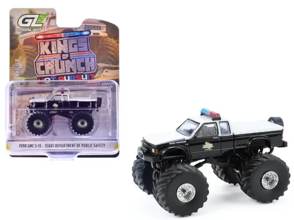 1990 GMC S-15 Monster Truck "Texas Department of Public Safety" Black and White "Kings of Crunch - Hot Pursuit" Special Edition 1/64 Diecast Model Car by Greenlight #1