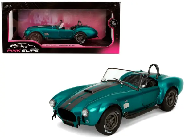 Shelby Cobra 427 MKII Teal Metallic with Gray Stripes "Pink Slips" Series 1/18 Diecast Model Car by Jada #1