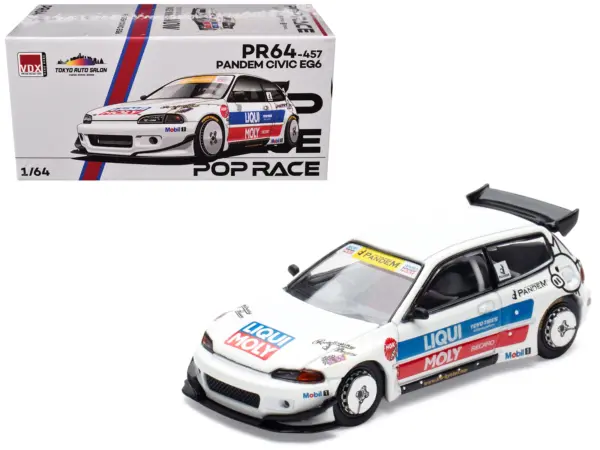 Pandem Civic EG6 RHD (Right Hand Drive) White with Stripes and Graphics "VDX - Tokyo Auto Salon Hong Kong 2025" Special Edition 1/64 Diecast Model Car by Pop Race #1