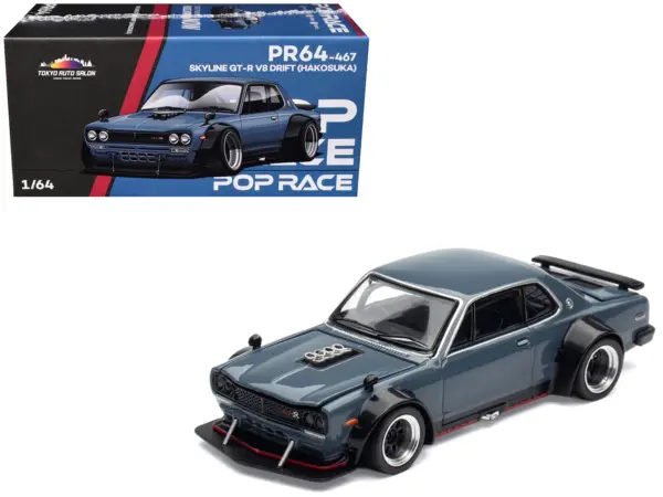 Skyline GT-R V8 Drift "Hakosuka" RHD (Right Hand Drive) Gray "Tokyo Auto Salon Hong Kong 2025" Special Edition 1/64 Diecast Model Car by Pop Race #1