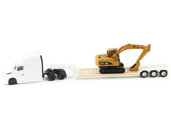 Peterbilt 579 Tractor White with Lowboy Trailer and CAT 315C Excavator Yellow 1/87 (HO) Diecast Model by Diecast Masters #2
