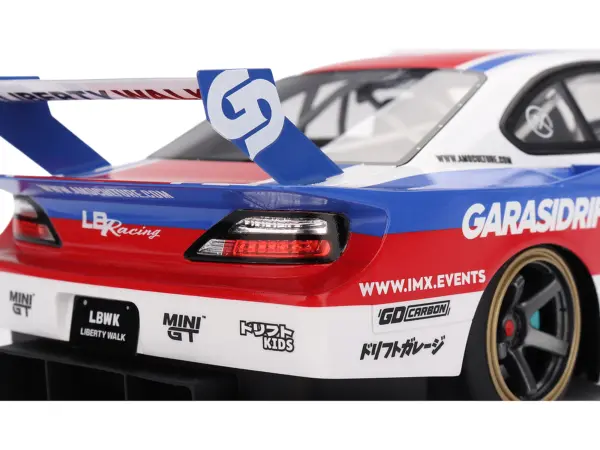 Nissan "LB-Super Silhouette" S15 SILVIA RHD (Right Hand Drive) #12 "GARASIDRIFT" White with Red and Blue Graphics 1/18 Model Car by Top Speed #3