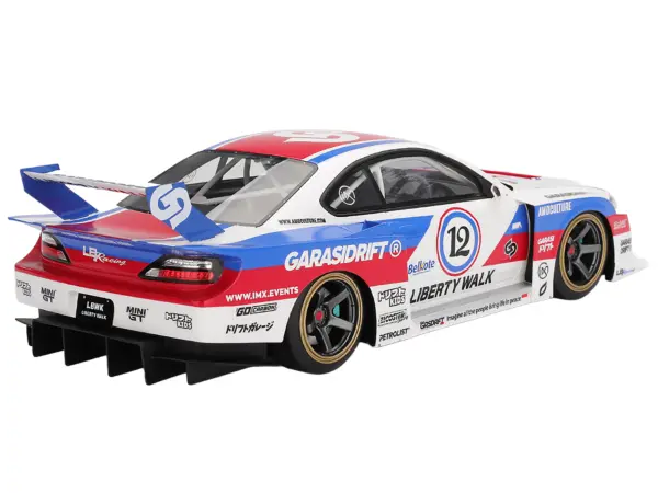 Nissan "LB-Super Silhouette" S15 SILVIA RHD (Right Hand Drive) #12 "GARASIDRIFT" White with Red and Blue Graphics 1/18 Model Car by Top Speed #5