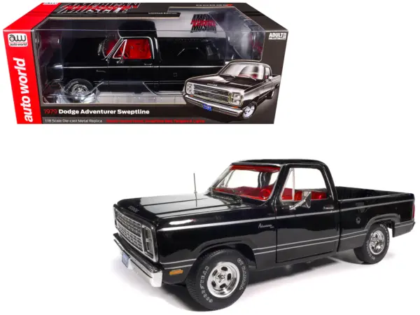 1979 Dodge Adventurer Sweptline Pickup Truck Black with Red Interior "American Muscle" Series 1/18 Diecast Model Car by Auto World #1