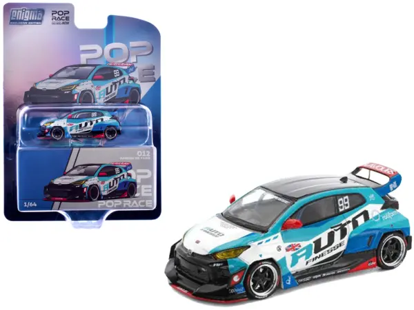 Pandem GR Yaris RHD (Right Hand Drive) #99 "Auto Finesse" Blue and White with Graphics "Enigma Exclusive Edition" 1/64 Diecast Model Car by Pop Race #1