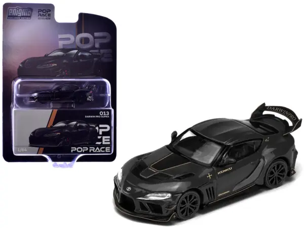 Toyota Supra DarwinPro Black with Gold Accents "Enigma Exclusive Edition" 1/64 Diecast Model Car by Pop Race #1